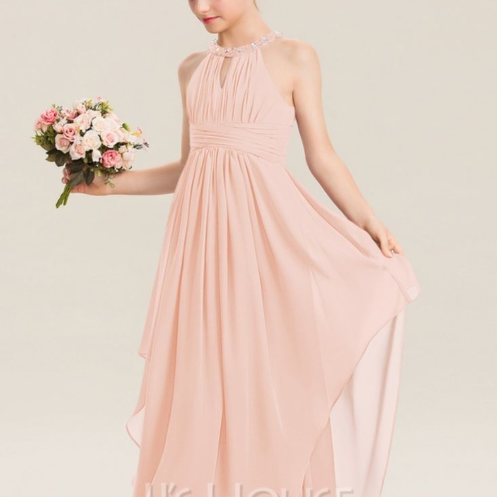NWT!!! A-Line Scoop Neck Floor-Length Chiffon Junior Bridesmaid Dress W/ Ruffles